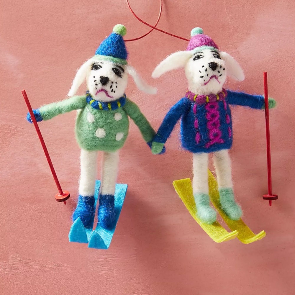 Anthropologie-Skiing Poodles Ornament